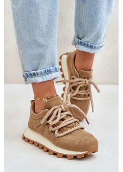 Sneakersy Buty Sportowe Damskie Eko Zamszowe Brązowe Riadella ze sklepu ZAZOO w kategorii Buty sportowe damskie - zdjęcie 175145403