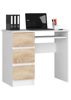Minimalistyczne biurko do nauki białe + dąb sonoma - Berula 3X ze sklepu Edinos.pl w kategorii Biurka i sekretarzyki - zdjęcie 175163380