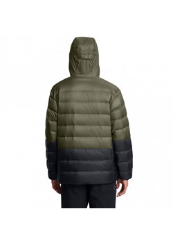 Męska kurtka z puchem naturalnym Under Armour Legend Down Hooded Jacket - oliwkowa/khaki ze sklepu Sportstylestory.com w kategorii Kurtki męskie - zdjęcie 175165400