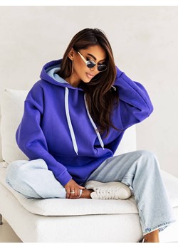 CIEPŁA BLUZA OVERSIZE Z KAPTUREM I ŚCIĄGACZEM-FIOLETOWA ze sklepu olika.com.pl w kategorii Bluzy damskie - zdjęcie 175176804