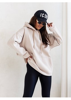 CIEPŁA BLUZA OVERSIZE Z KAPTUREM I ŚCIĄGACZEM-BEŻOWA ze sklepu olika.com.pl w kategorii Bluzy damskie - zdjęcie 175176924