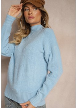 Niebieski Golf Sweter z Tłoczeniem i Ściągaczami Melovira ze sklepu Renee odzież w kategorii Swetry damskie - zdjęcie 175207153