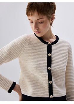 Reserved - Pudełkowy kardigan ze strukturalnej dzianiny z bawełną - złamana biel ze sklepu Reserved w kategorii Swetry damskie - zdjęcie 175214721