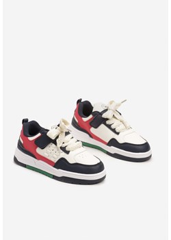 Beżowo-Granatowe Buty Sportowe Sneakersy na Płaskiej Podeszwie z Kolorowymi Wstawkami na Rzep Miriste ze sklepu born2be.pl w kategorii Buty sportowe dziecięce - zdjęcie 175224011