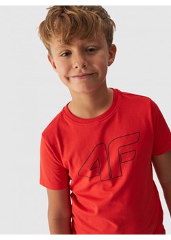 Chłopięcy t-shirt z nadrukiem 4F 4FJWMM00TTSHM1627- pomarańczowy ze sklepu Sportstylestory.com w kategorii T-shirty chłopięce - zdjęcie 175287621