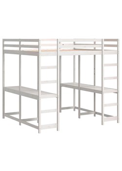 Białe łóżko na antresoli z podwójnym biurkiem 140x200 - Vasmo 3X ze sklepu Edinos.pl w kategorii Łóżka i materace - zdjęcie 175290412