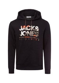 Jack & Jones Męski sweter z kapturem - JJLuke Mężczyźni Bawełna czarny wzorzysty ze sklepu vangraaf w kategorii Bluzy męskie - zdjęcie 175292500