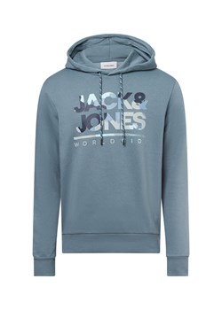 Jack & Jones Męski sweter z kapturem - JJLuke Mężczyźni Bawełna niebieski wzorzysty ze sklepu vangraaf w kategorii Bluzy męskie - zdjęcie 175292501