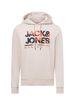 Jack & Jones Męski sweter z kapturem - JJLuke Mężczyźni Bawełna beżowy wzorzysty ze sklepu vangraaf w kategorii Bluzy męskie - zdjęcie 175292502