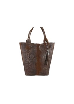 Modny worek skórzany - CROCO - Brązowy ze sklepu butyolivier w kategorii Torby Shopper bag - zdjęcie 175331881