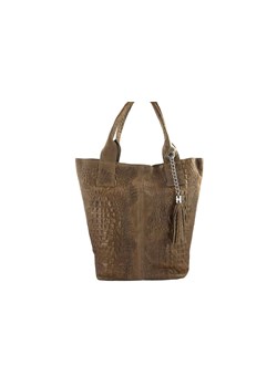 Modny worek skórzany - CROCO - Beżowy ciemny ze sklepu butyolivier w kategorii Torby Shopper bag - zdjęcie 175335183