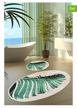 Colourful Cotton Dywaniki łazienkowe (2 szt.) &quot;Floret&quot; w kolorze zielono-kremowym ze sklepu Limango Polska w kategorii Akcesoria łazienkowe - zdjęcie 175340073