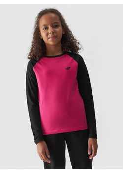 Dziewczęcy longsleeve basic 4F 4FJWAW24TLONF291 - różowy ze sklepu Sportstylestory.com w kategorii Bluzki dziewczęce - zdjęcie 175356283