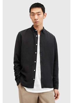 AllSaints koszula z domieszką lnu LAGUNA LS SHIRT kolor czarny regular M160SB ze sklepu ANSWEAR.com w kategorii Koszule męskie - zdjęcie 175386170