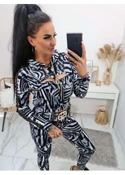 komplet welurowy codo la perla dres z lampasami w print zwierzęcy bluza + legginsy - wzór 1 ze sklepu STYLOWO w kategorii Dresy damskie - zdjęcie 175400832