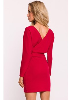 Prążkowana sukienka mini z paskiem czerwona M819, Kolor czerwony, Rozmiar 2XL/3XL, MOE ze sklepu Primodo w kategorii Sukienki - zdjęcie 175432632