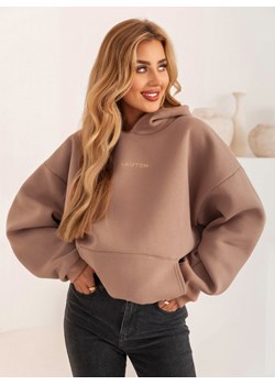 Beżowa logowana bluza oversize z kapturem Sillvia - beżowy ze sklepu pakuten.pl w kategorii Bluzy damskie - zdjęcie 175443743