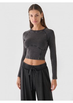 Damski longsleeve crop-top 4F 4FRAW24TLONF503 - czarny ze sklepu Sportstylestory.com w kategorii Bluzki damskie - zdjęcie 175452903