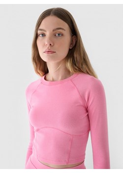 Damski longsleeve crop-top 4F 4FRAW24TLONF503 - różowy ze sklepu Sportstylestory.com w kategorii Bluzki damskie - zdjęcie 175452911