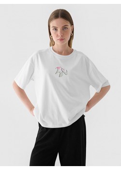 Damski t-shirt z nadrukiem 4F 4FRAW24TTSHF2582 - biały ze sklepu Sportstylestory.com w kategorii Bluzki damskie - zdjęcie 175452943