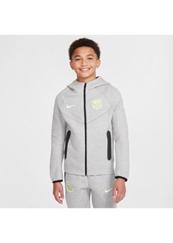 Piłkarska bluza z kapturem i zamkiem na całej długości dla dużych dzieci (chłopców) FC Barcelona Tech Fleece - Szary ze sklepu Nike poland w kategorii Bluzy chłopięce - zdjęcie 175459394