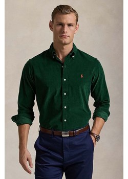 Polo Ralph Lauren koszula bawełniana 21W Corduroy męska kolor zielony regular z kołnierzykiem klasycznym 710853123 ze sklepu PRM w kategorii Koszule męskie - zdjęcie 175481380