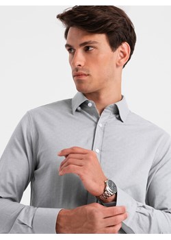 Męska koszula SLIM FIT z ozdobnej tkaniny – szara V2 OM-SHCS-0175 ze sklepu ombre w kategorii Koszule męskie - zdjęcie 175493701