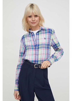 Polo Ralph Lauren koszula lniana kolor różowy relaxed z kołnierzykiem klasycznym 211920926 ze sklepu PRM w kategorii Koszule damskie - zdjęcie 175538174