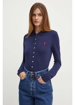 Polo Ralph Lauren koszula damska kolor granatowy slim z kołnierzykiem klasycznym 211941176 ze sklepu PRM w kategorii Koszule damskie - zdjęcie 175538200