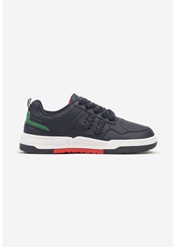 Granatowe Płaskie Buty Sportowe Sneakersy Ozdobione Perforacją i Sznurowaniem Sagitha ze sklepu born2be.pl w kategorii Buty sportowe dziecięce - zdjęcie 175547500