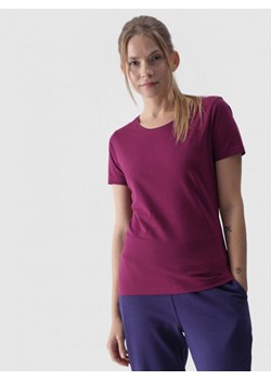 Damski t-shirt basic 4F 4FWMM00TTSHF1845 - fioletowy ze sklepu Sportstylestory.com w kategorii Bluzki damskie - zdjęcie 175551491