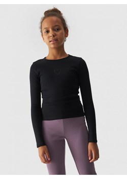 Dziewczęcy longsleeve basic 4F 4FJWAW24TLONF292 - czarny ze sklepu Sportstylestory.com w kategorii Bluzki dziewczęce - zdjęcie 175570322