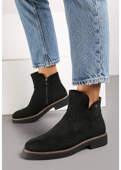 Czarne Płaskie Botki Ozdobione Aplikacją i Przeszyciami Hariella - id: 356472 - marki born2be - 175579374 Czarne Płaskie Botki Ozdobione Aplikacją i Przeszyciami Hariella ze sklepu born2be.pl w kategorii Botki - zdjęcie 175579374