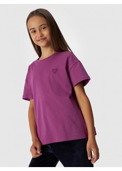 Dziewczęcy t-shirt basic 4F 4FJWAW24TTSHF1546 - różowy ze sklepu Sportstylestory.com w kategorii Bluzki dziewczęce - zdjęcie 175607240