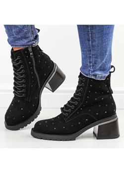 Czarne skórzane botki damskie na obcasie DiA 42-43 ze sklepu suzana.pl w kategorii Botki - zdjęcie 175611780