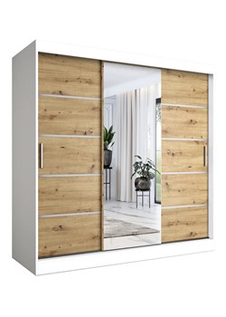 Szafa przesuwna 200 cm biały + dąb artisan - Marmos 6X ze sklepu Edinos.pl w kategorii Szafy - zdjęcie 175624440