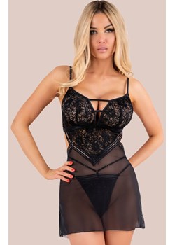 Czarna koszulka z koronką i stringi Oranna, Kolor czarny-wzór, Rozmiar L/XL, LivCo Corsetti Fashion ze sklepu Intymna w kategorii Koszule nocne - zdjęcie 175628690