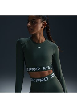 Damska koszulka o skróconym kroju z długim rękawem Dri-FIT Nike Pro - Zieleń ze sklepu Nike poland w kategorii Bluzki damskie - zdjęcie 175628814