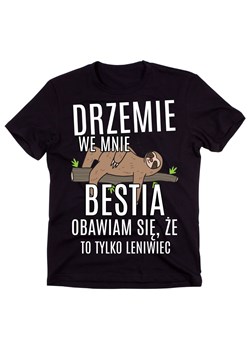 czarna koszulka męska z liniwcem ze sklepu Time For Fashion w kategorii T-shirty męskie - zdjęcie 175635933