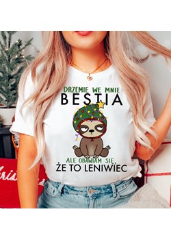 damska koszulka na prezent - drzemie we mnie bestia - leniwiec ze sklepu Time For Fashion w kategorii Bluzki damskie - zdjęcie 175636781