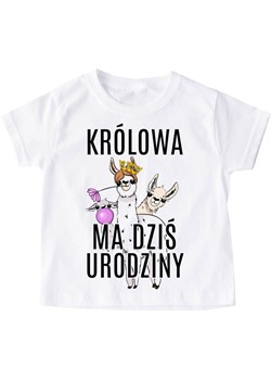 Koszulka na urodziny dla dziewczynki - królowa ma dziś urodziny lamy ze sklepu Time For Fashion w kategorii Bluzki dziewczęce - zdjęcie 175639762