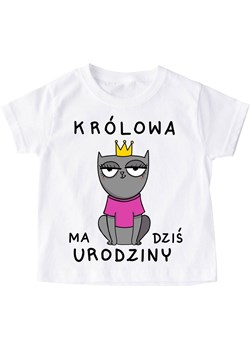 Koszulka na urodziny dla dziewczynki - królowa ma dziś urodziny kotek ze sklepu Time For Fashion w kategorii Bluzki dziewczęce - zdjęcie 175639763