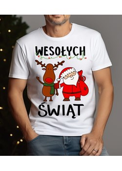 Męska koszulka z reniferem i mikołajem mikolajki60 ze sklepu Time For Fashion w kategorii T-shirty męskie - zdjęcie 175639892