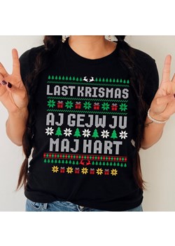 czarna damska koszulka świąteczna last krismas ze sklepu Time For Fashion w kategorii Bluzki damskie - zdjęcie 175640370