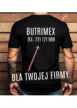 CZARNA KOSZULKA Z NAZWĄ FIRMY I NUMEREM TEELFONU NA PLECACH ze sklepu Time For Fashion w kategorii T-shirty męskie - zdjęcie 175641973