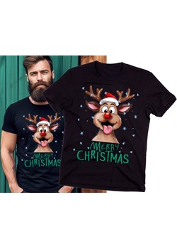 męska czarna Koszulka z reniferem na święta merry405 ze sklepu Time For Fashion w kategorii T-shirty męskie - zdjęcie 175642622