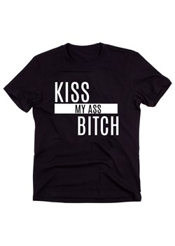 Czarny Klasyczny T-shirt "KISS MY ASS BITCH" ze sklepu Time For Fashion w kategorii Bluzki damskie - zdjęcie 175643783