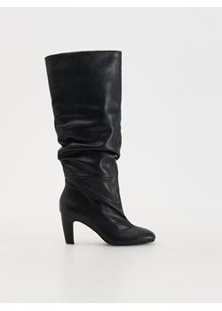 Reserved - Skórzane kozaki na słupku - czarny ze sklepu Reserved w kategorii Kozaki damskie - zdjęcie 175657021