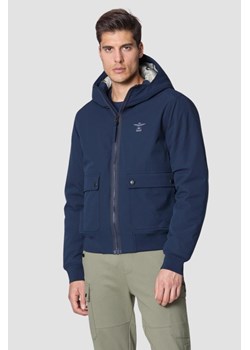 AERONAUTICA MILITARE Granatowa kurtka Hooded Jacket In Stretch Fabric, Rozmiar 50 ze sklepu outfit.pl w kategorii Kurtki męskie - zdjęcie 175678681