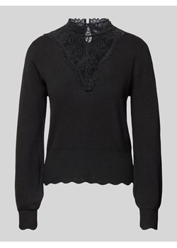 Sweter z dzianiny o kroju comfort fit z koronkowym detalem i bufiastymi rękawami model ‘REBECCA’ ze sklepu Peek&Cloppenburg  w kategorii Swetry damskie - zdjęcie 175714674